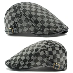 Gorra plana vintage a cuadros con visera y cierre ajustable