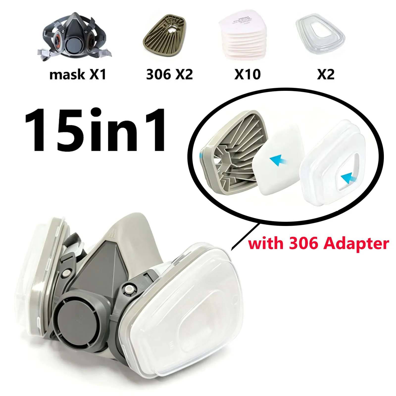Mascarilla de media cara 6200 con adaptador de filtro 306