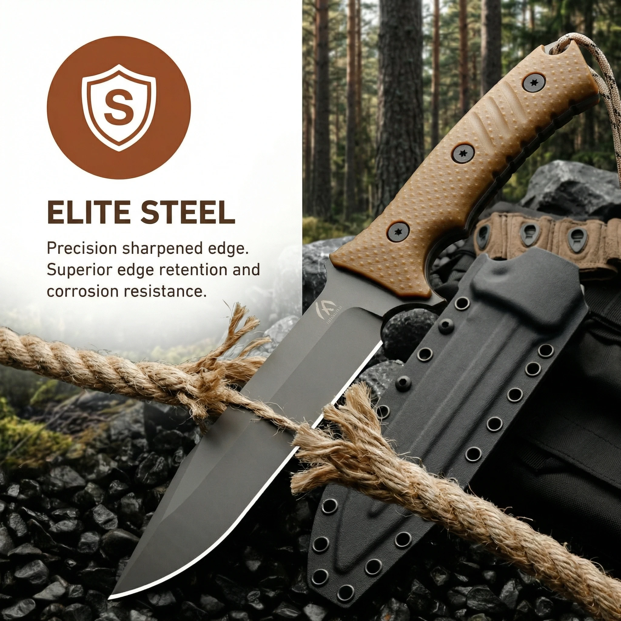 Cuchillo de hoja fija táctico con funda para outdoor y supervivencia - imagen 5
