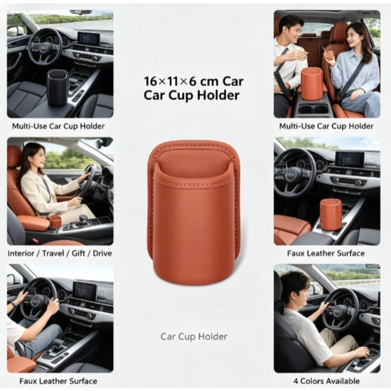 Organizador portavasos de cuero para coche y botellas - imagen 5