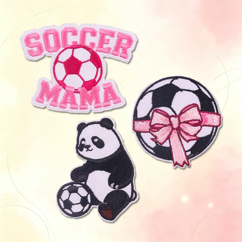 Parches termoadhesivos bordados rosa con lazo y fútbol para ropa - imagen 5