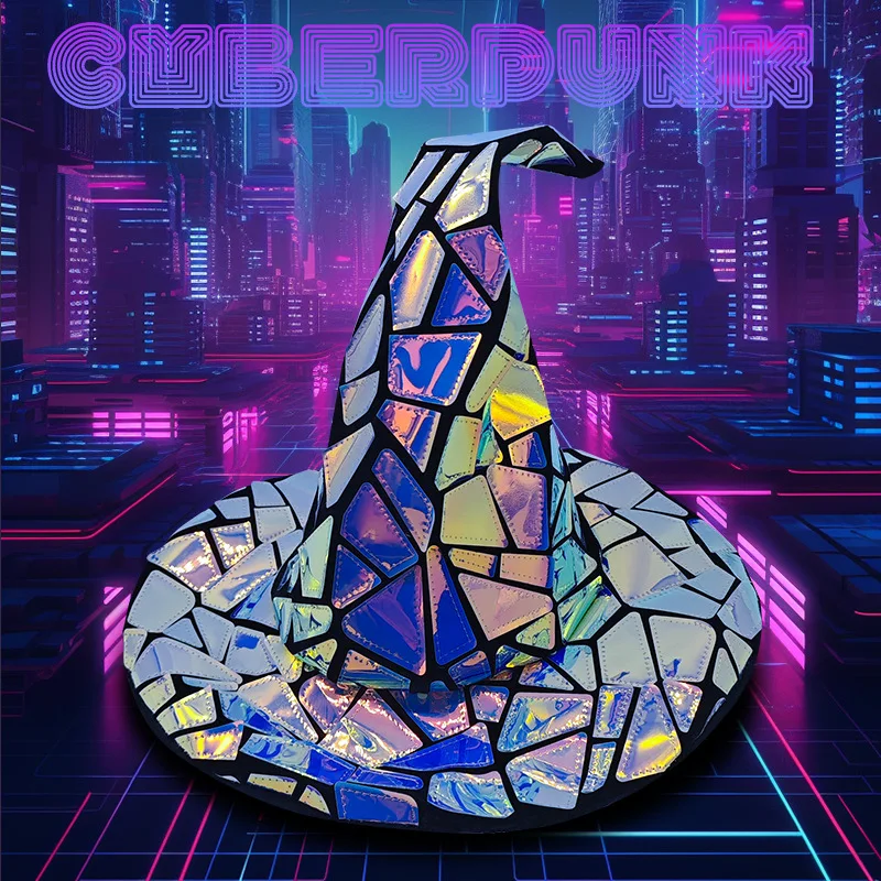 Display del sombrero cyberpunk en ambiente festivo
