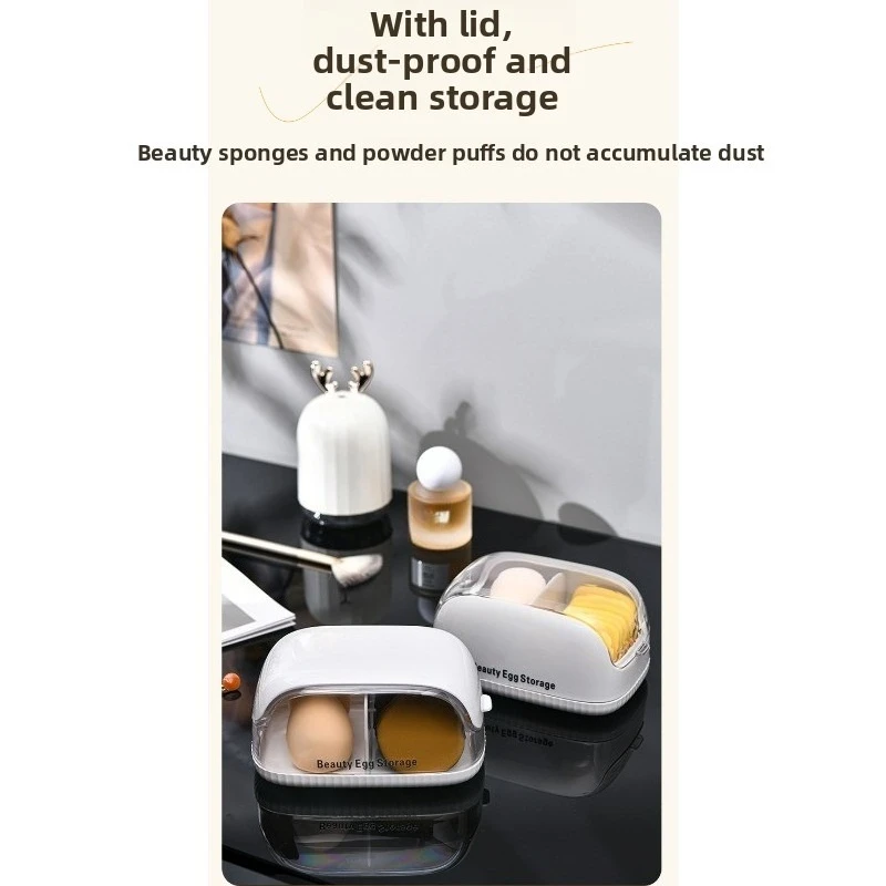Caja organizadora esponjas de maquillaje con tapa a prueba de polvo