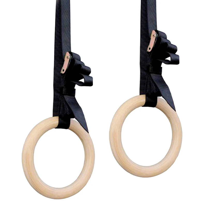 Anillos de gimnasia de madera con correas ajustables