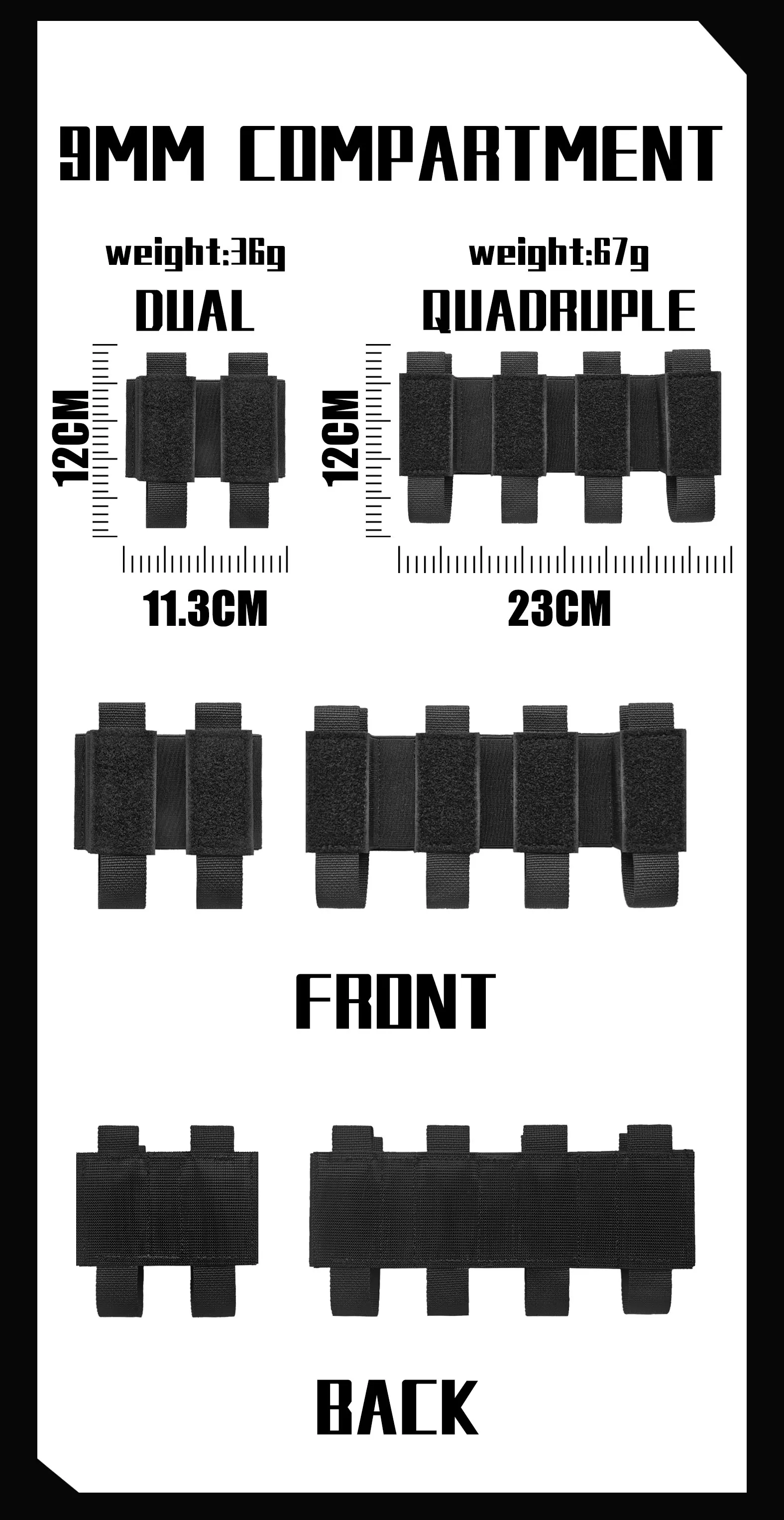 Compartimento diseñado para cartuchos/cargadores 7.62/5.56/9mm