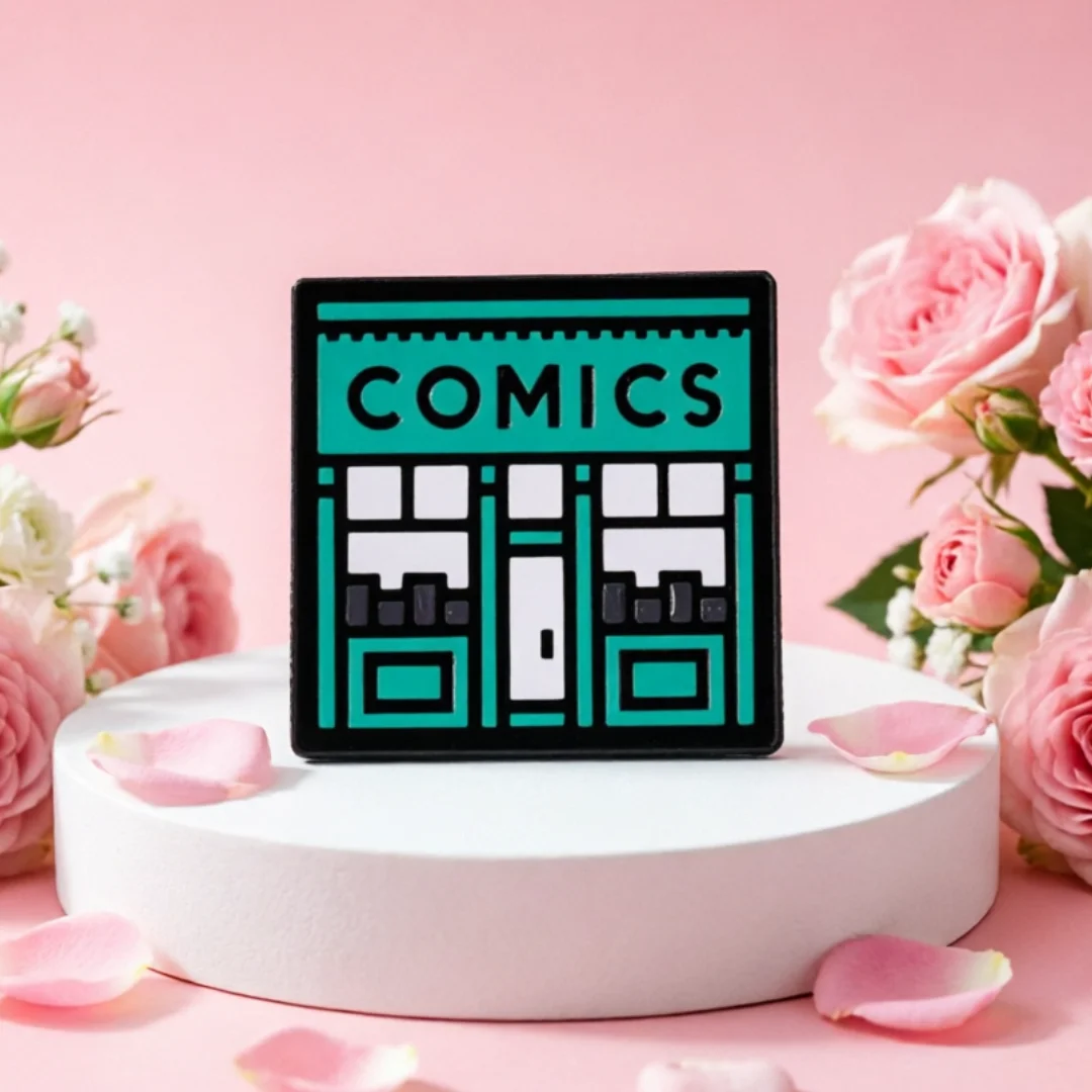 Pin esmaltado de tienda de cómics retro para lectores geek - imagen 2