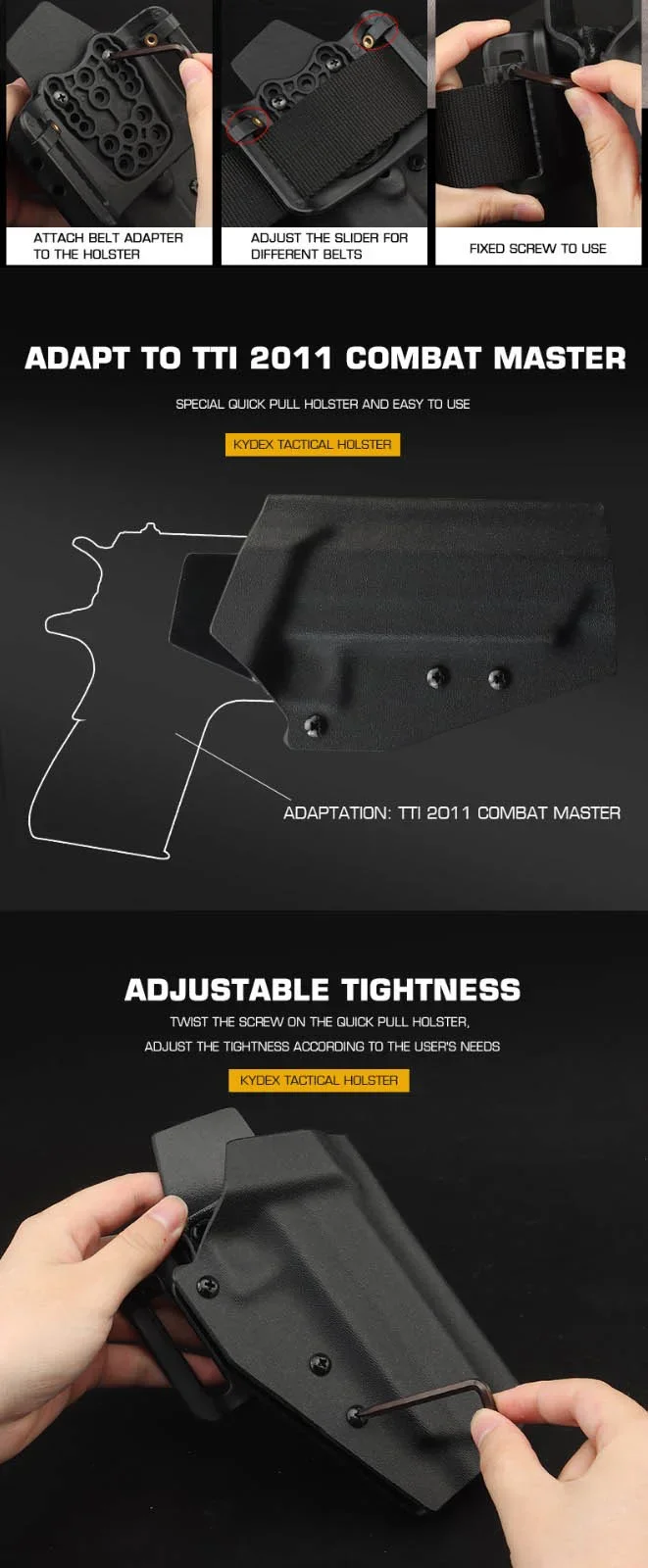 Funda táctica Kydex con vista de la apertura frontal