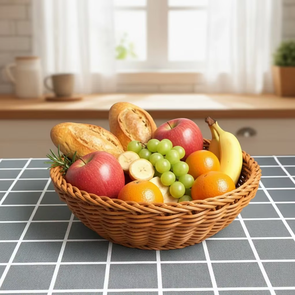 Cesta de ratán natural organizadora para pan y alimentos - imagen 5