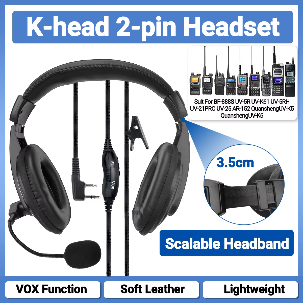 ABBREE Auriculares manos libres micrófono compatible Baofeng UV-5R - imagen 2