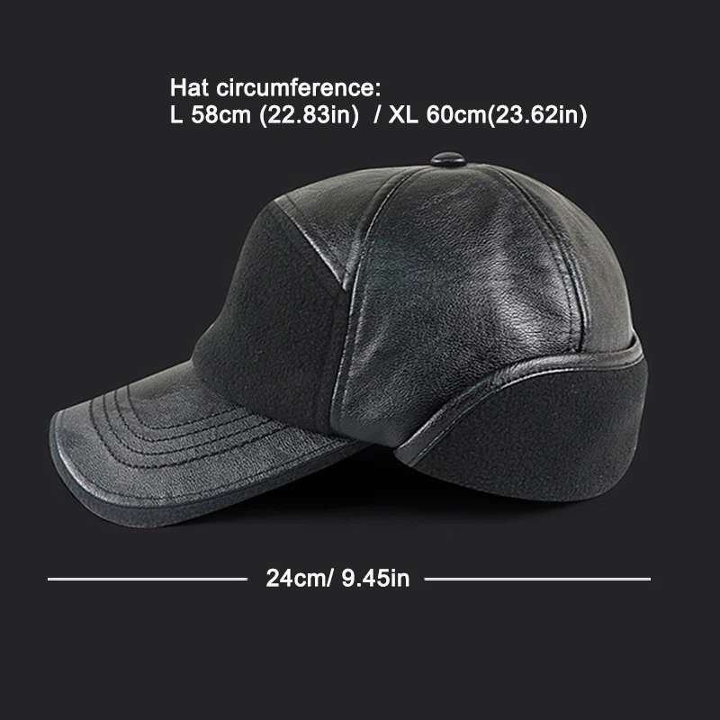 Gorro de bombardero de cuero PU con orejeras y forro polar