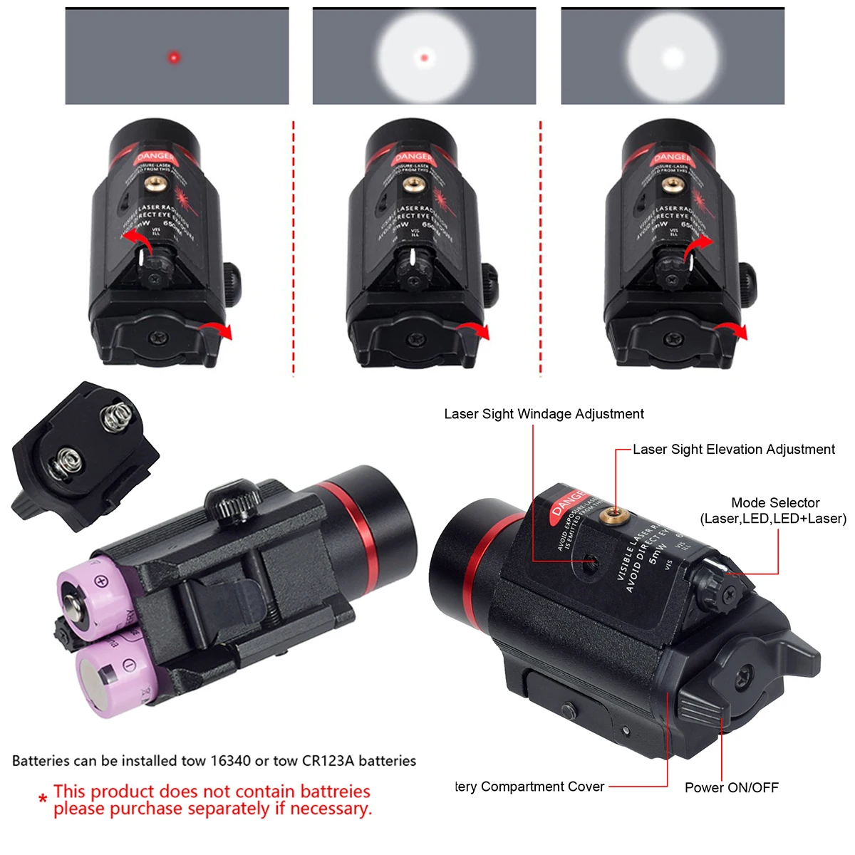 Linterna táctica con láser rojo y verde LED para Glock Picatinny - imagen 2