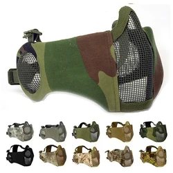 Máscara táctica airsoft media cara plegable malla acero con orejeras
