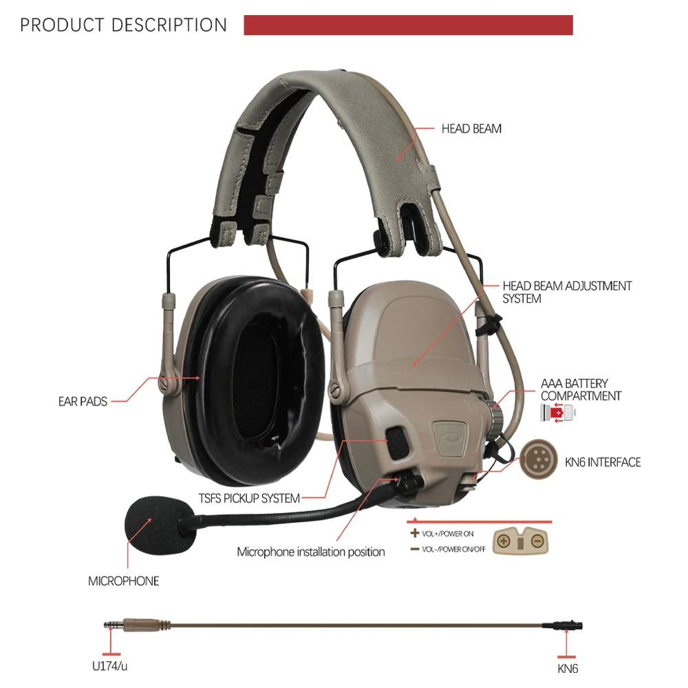 KRYDEX FMA FCS Auriculares tácticos con PTT y reducción de ruido - imagen 3