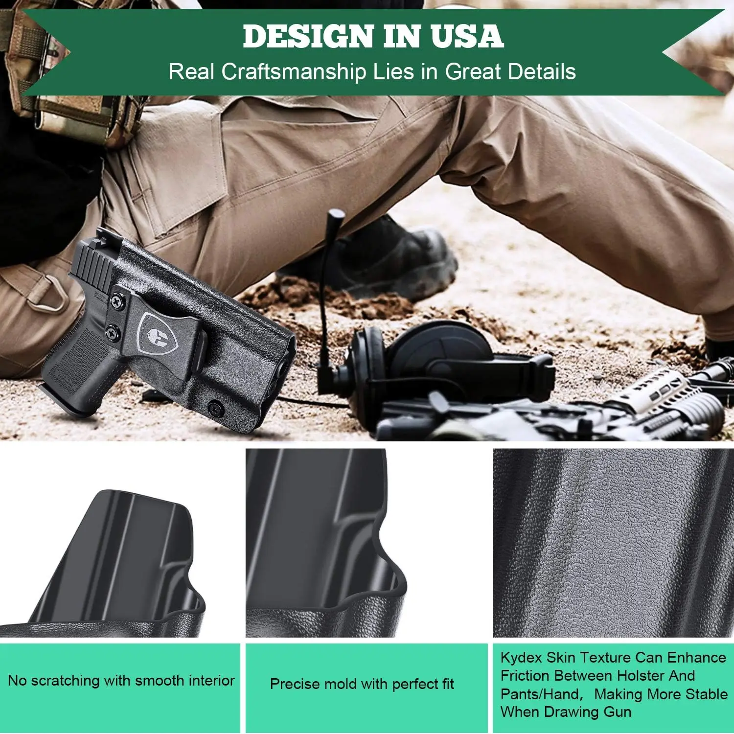 Glock G43 IWB Kydex: funda con bloqueo, mano izquierda o derecha - imagen 4