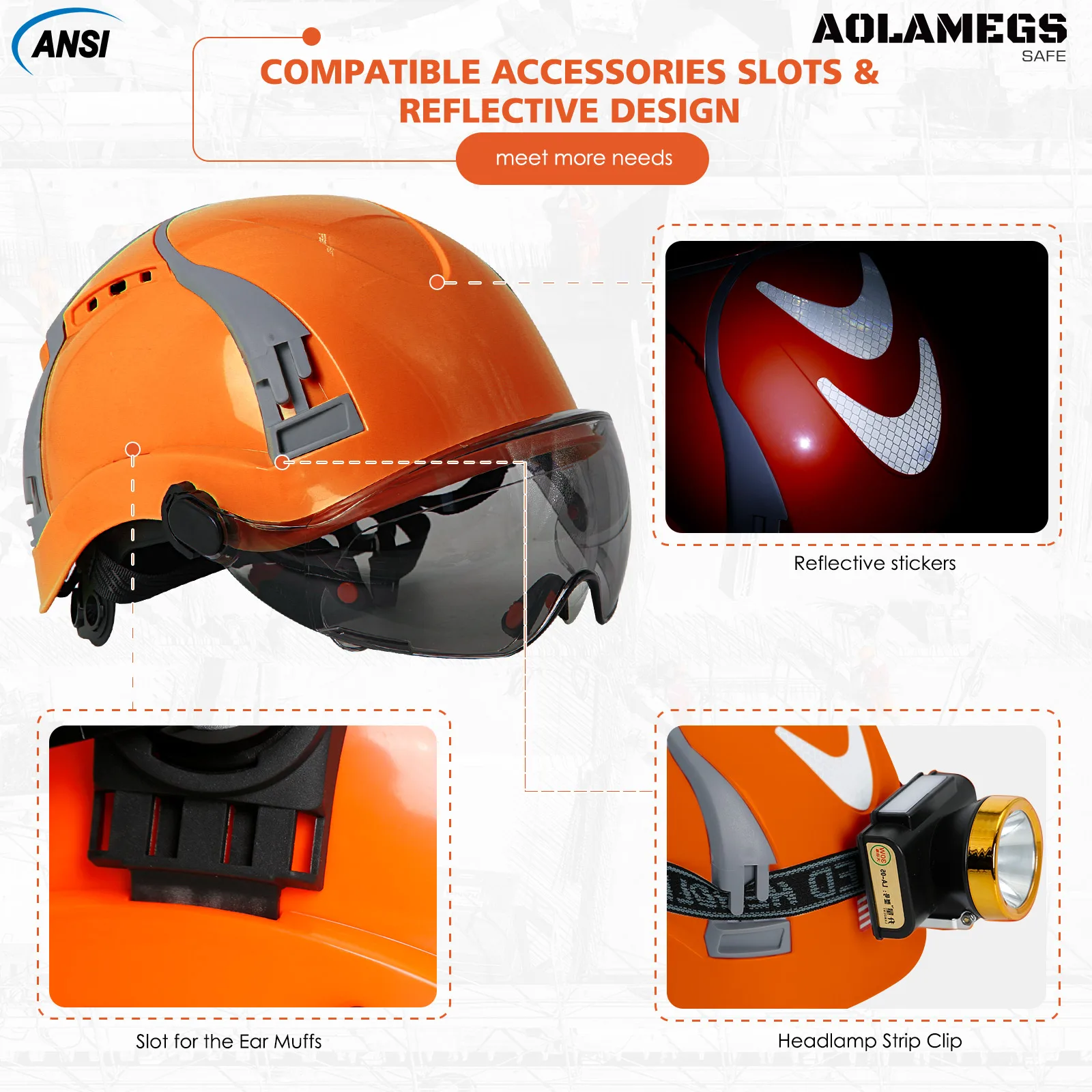 Casco protección laboral ABS con gafas protectoras y ventilación - imagen 5