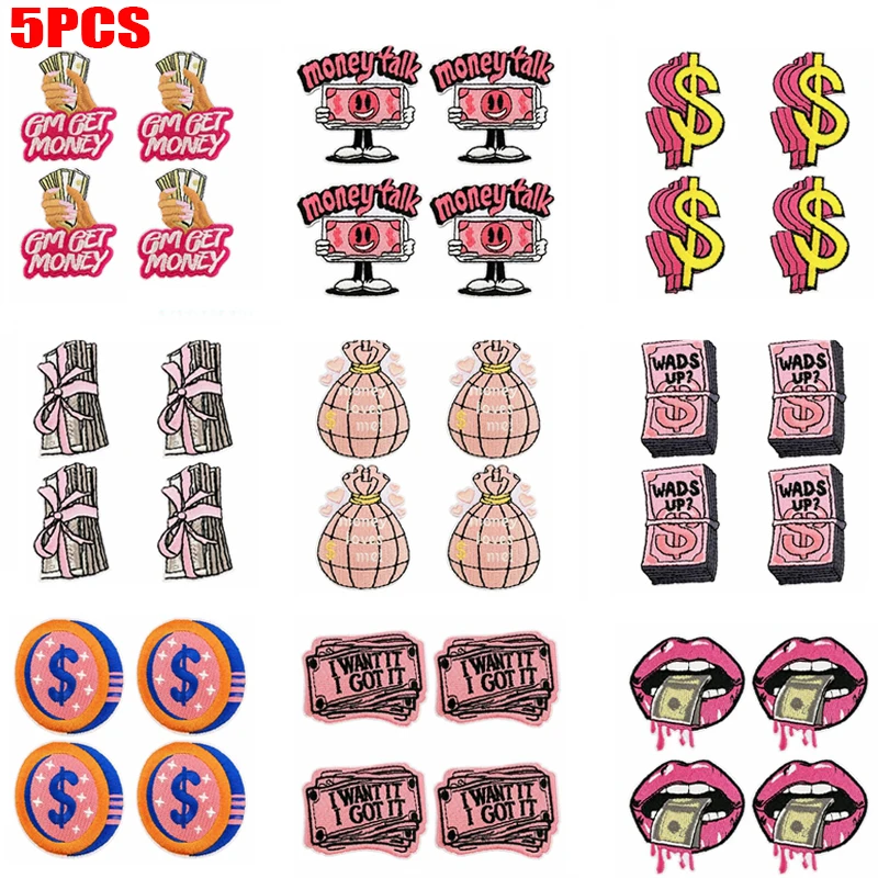 Parche bordado con motivo rosa tipo dinero/dólar