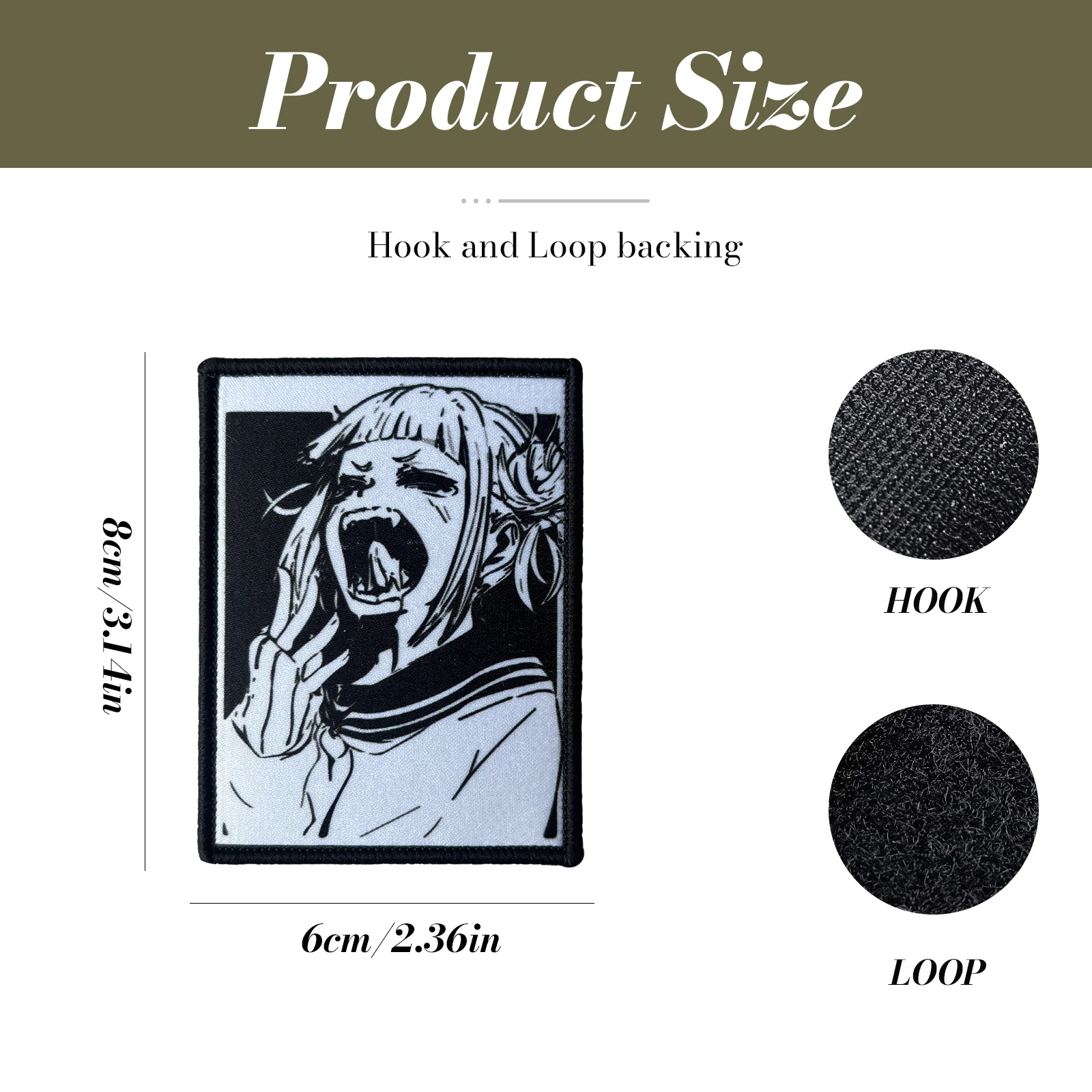Parche táctico Himiko Toga My Hero Academia con velcro blanco y negro - imagen 4
