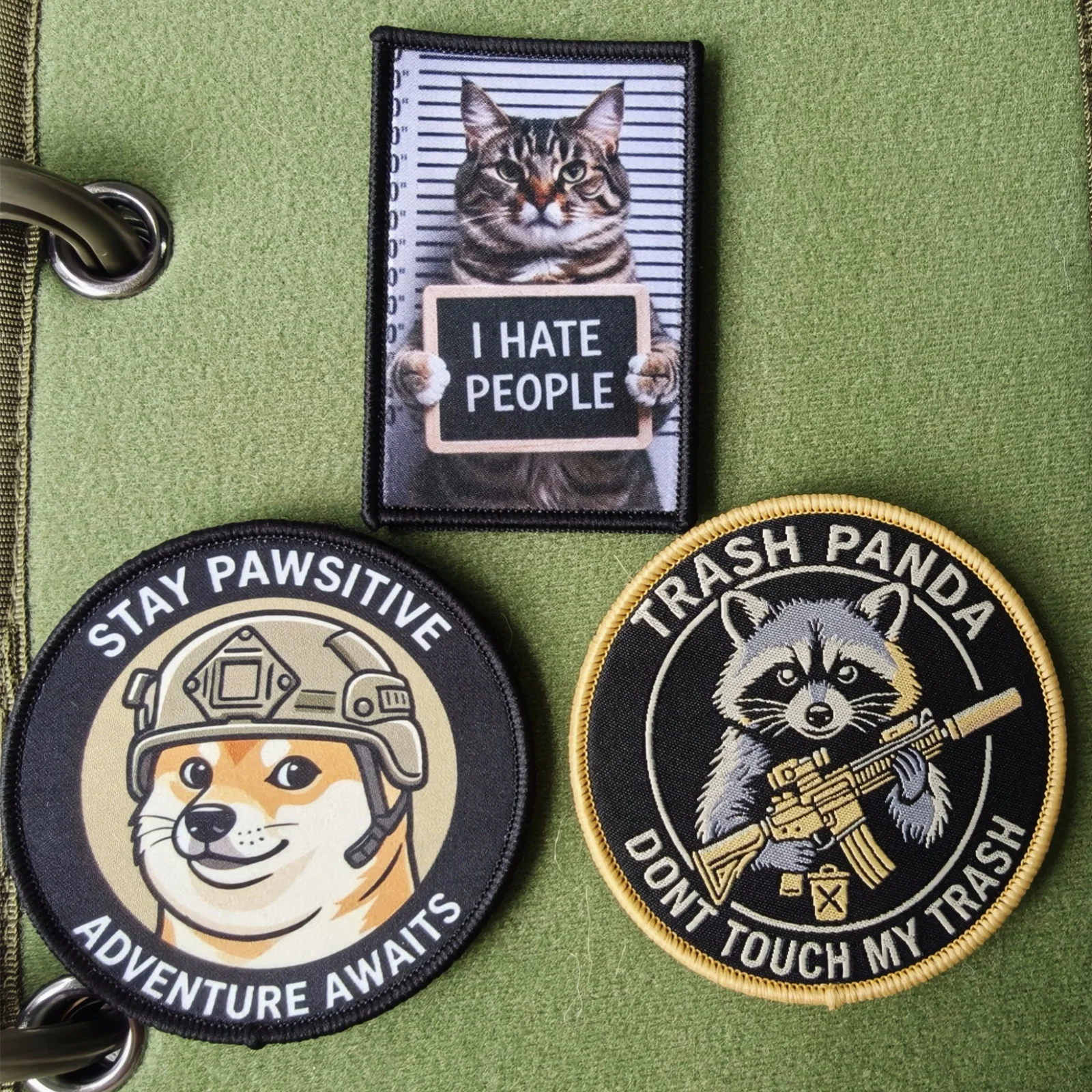 Parches de velcro panda, mapache, gato y perro para mochila