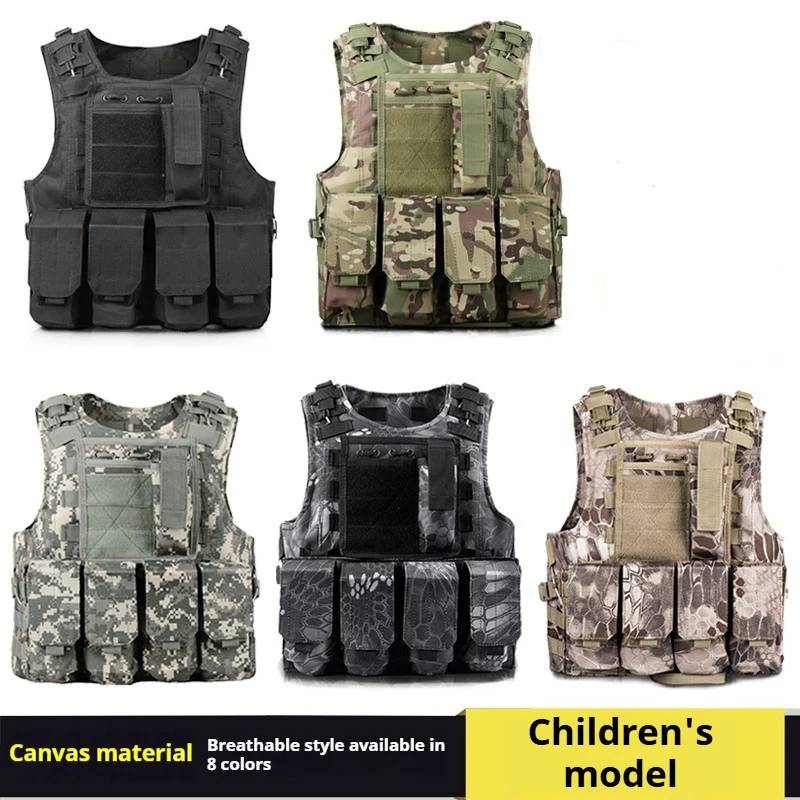 Chaleco táctico infantil MOLLE de lona para airsoft y cosplay - imagen 5
