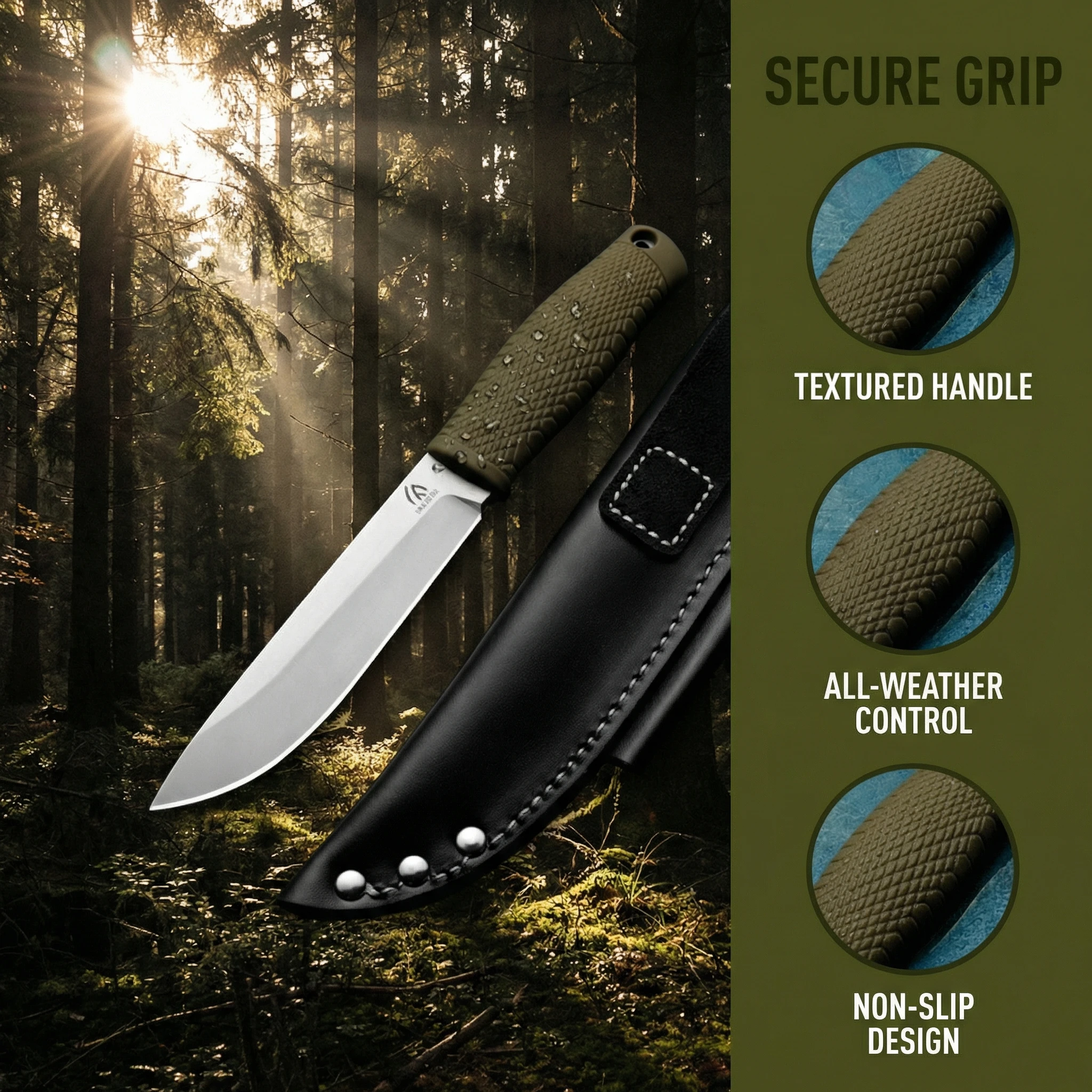 Cuchillo fijo de acero para exterior con funda táctica