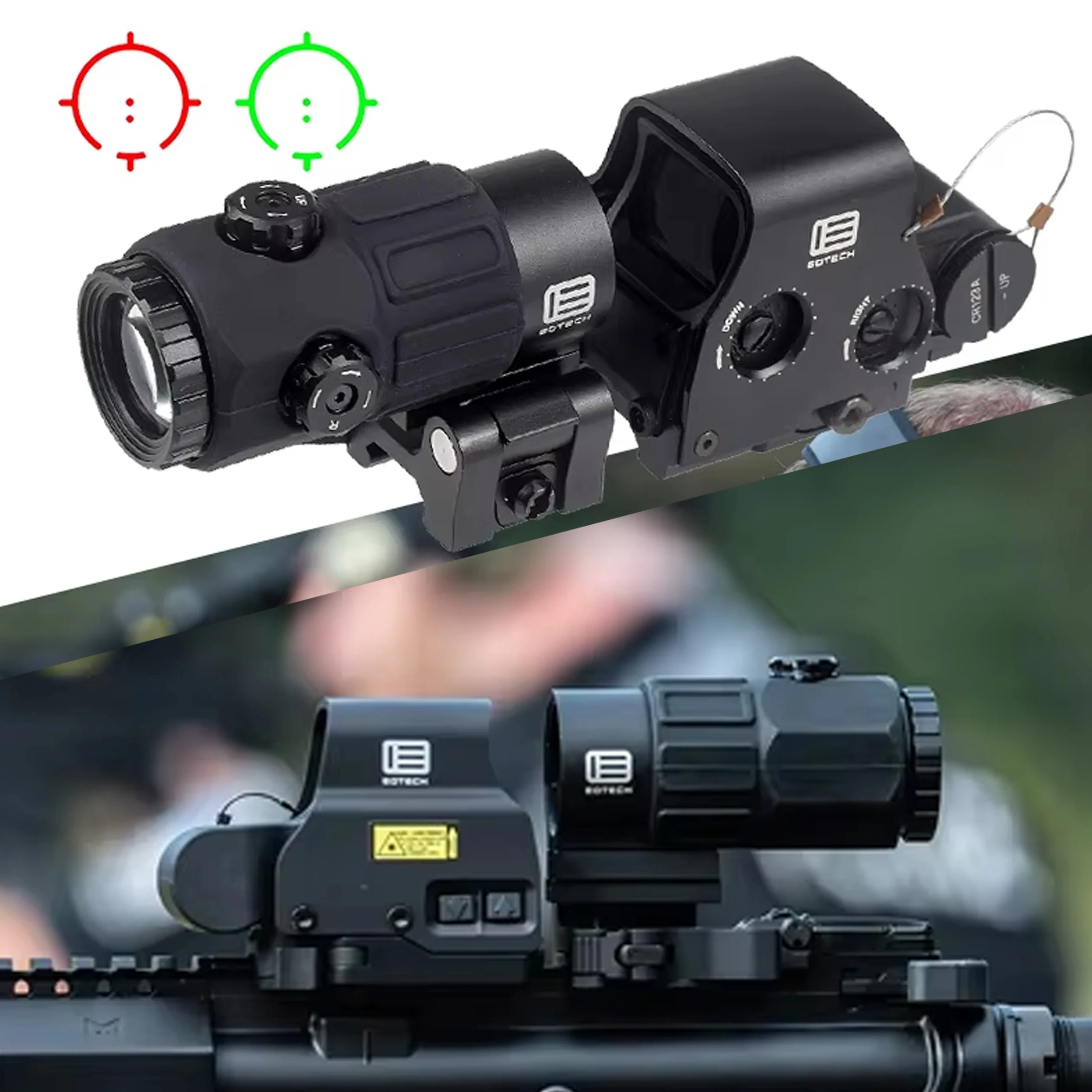 Mira holográfica Eotech 558 G43 con lupa y montura sobre riel Picatinny
