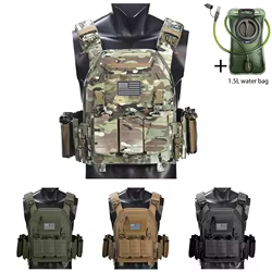 Chaleco táctico camuflaje con bolsillos modulares y hidratación