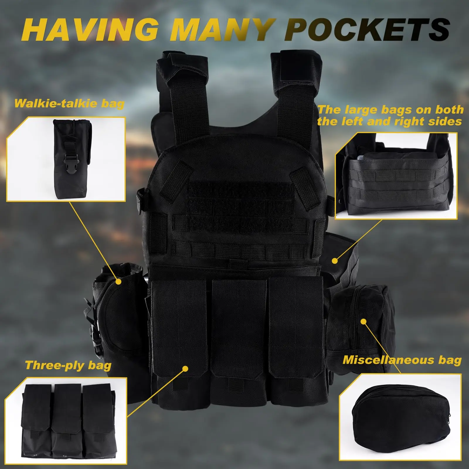 Chaleco táctico airsoft liberación rápida con gorra y visera - imagen 2