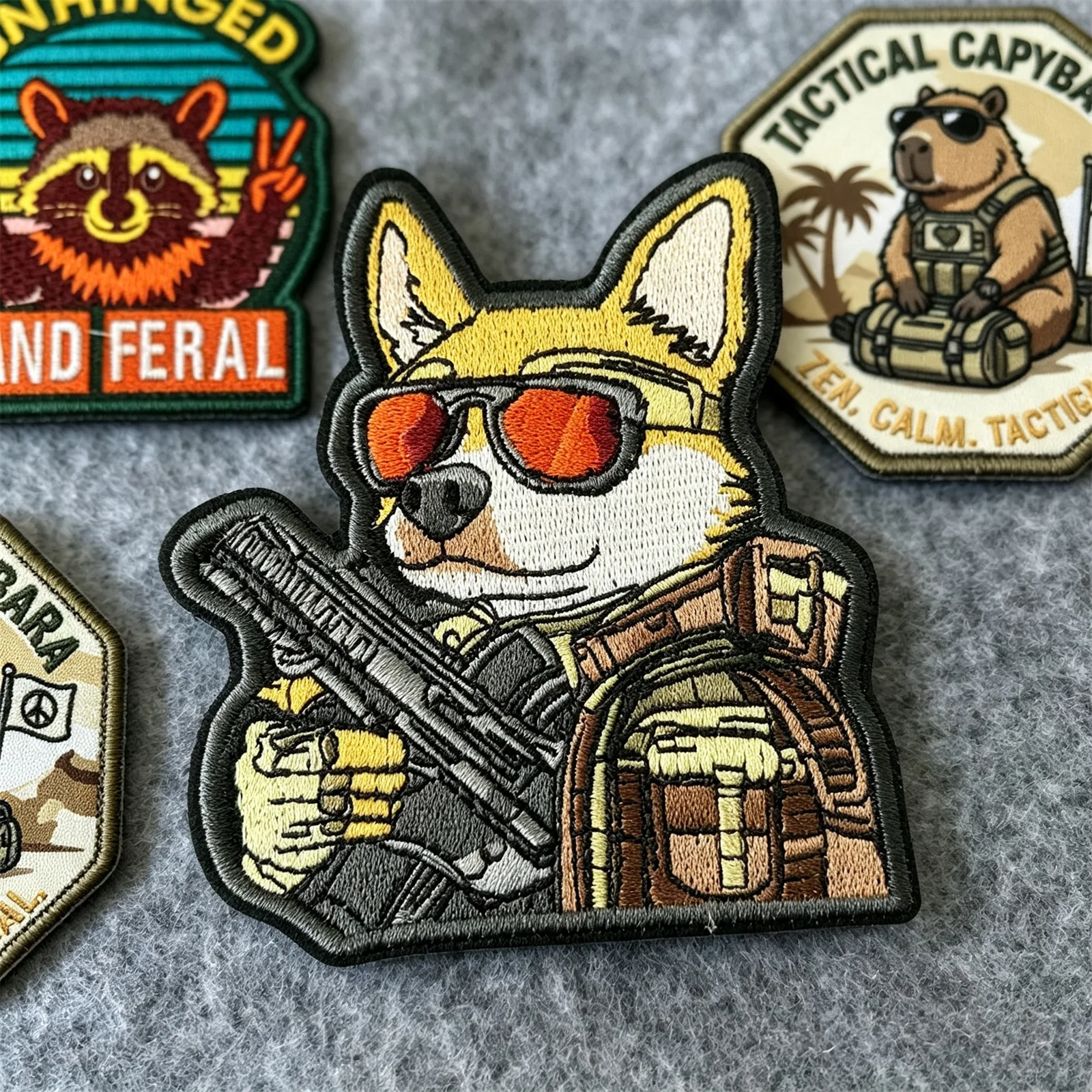 Parches tácticos de animales con Velcro: capibara, mapache y corgi - imagen 5