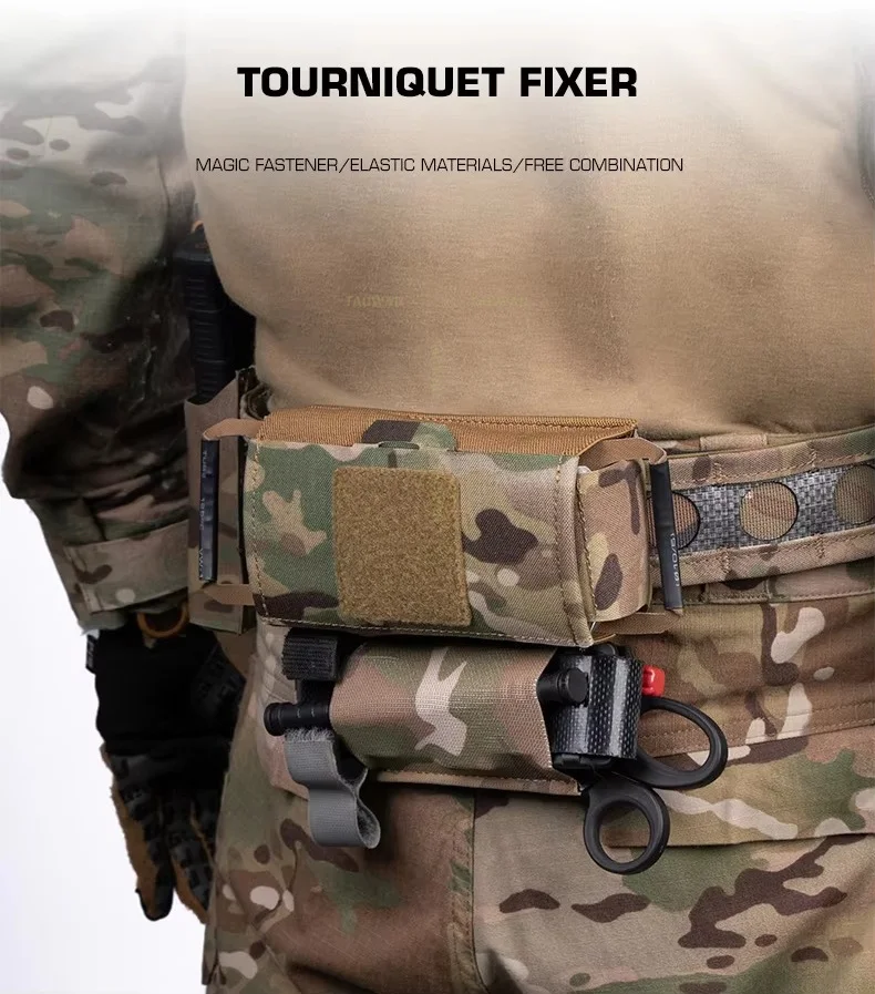 Soporte táctico elástico para torniquete con montaje en cinturón de airsoft