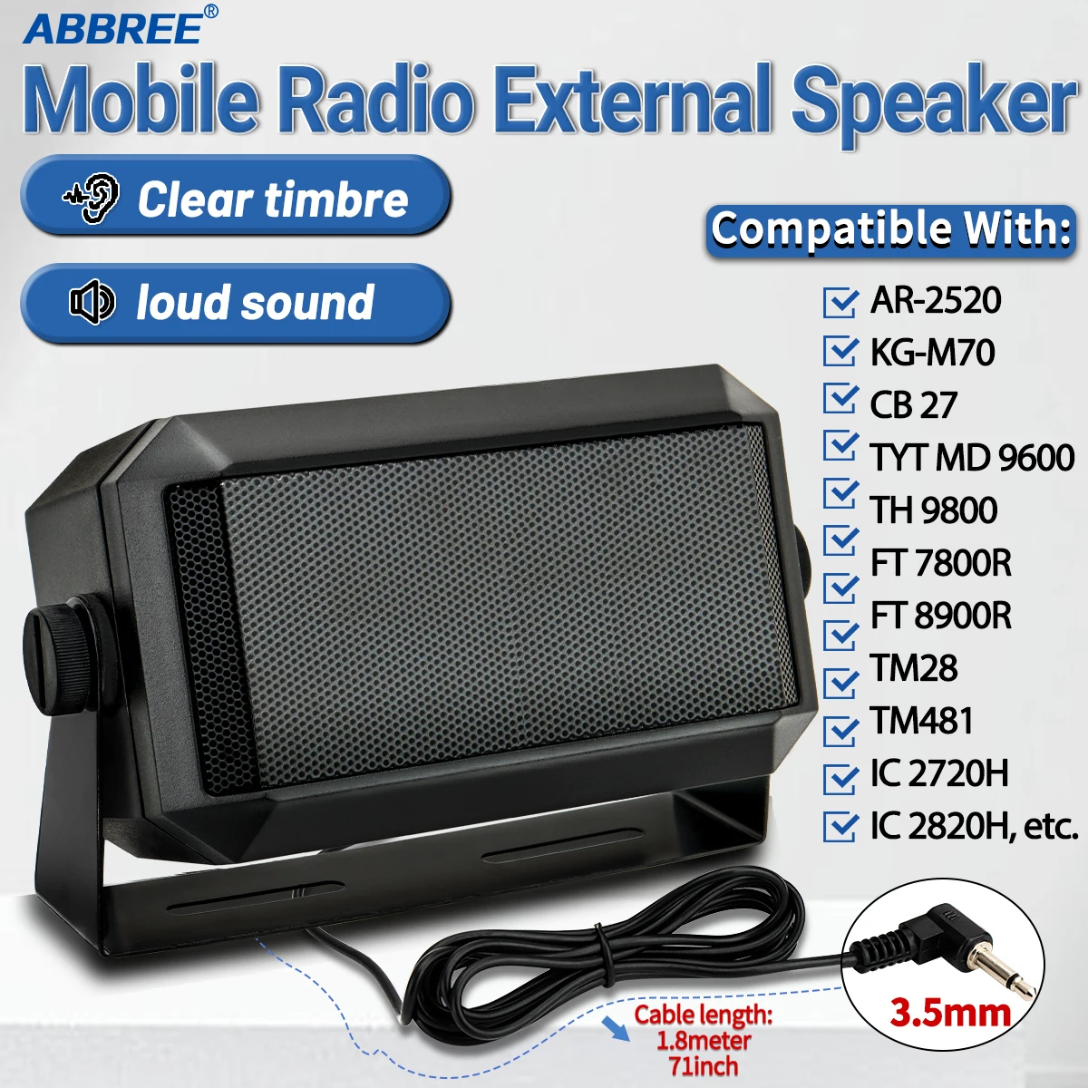 Detalle del altavoz ABBREE con cable de 1,8m