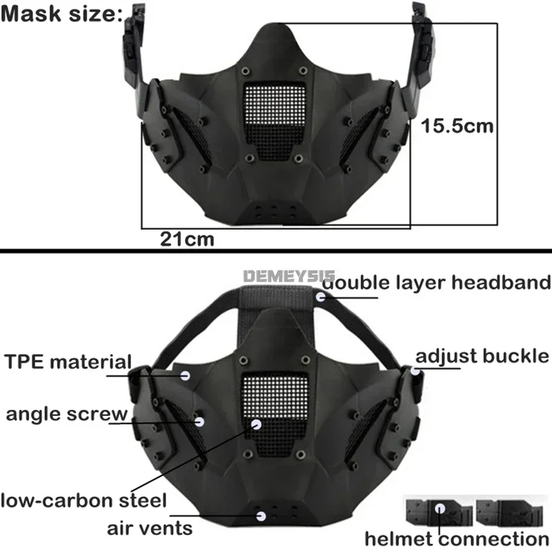 Máscara de tiro Airsoft media cara táctica malla de acero transpirable - imagen 3