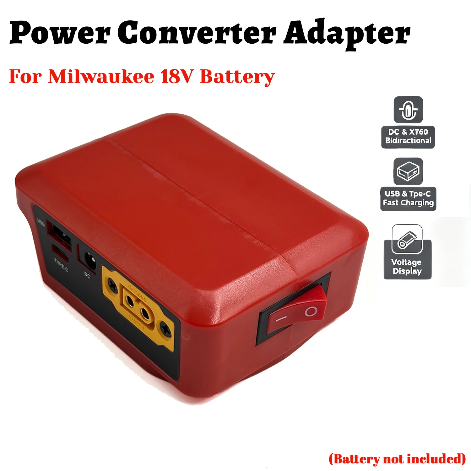 Adaptador Milwaukee 18 V para batería con USB-C, XT60 y voltímetro - imagen 3