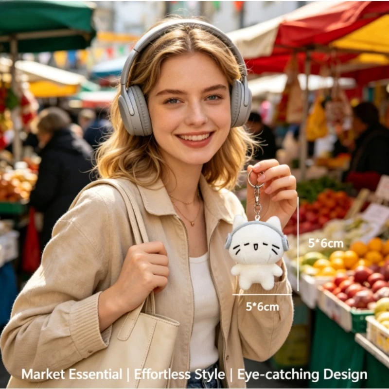 llavero de peluche gato con auriculares para mochila y bolso - imagen 3
