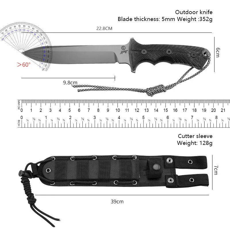 Cuchillo táctico Chrisf supervivencia hoja recta quilla integrada - imagen 5