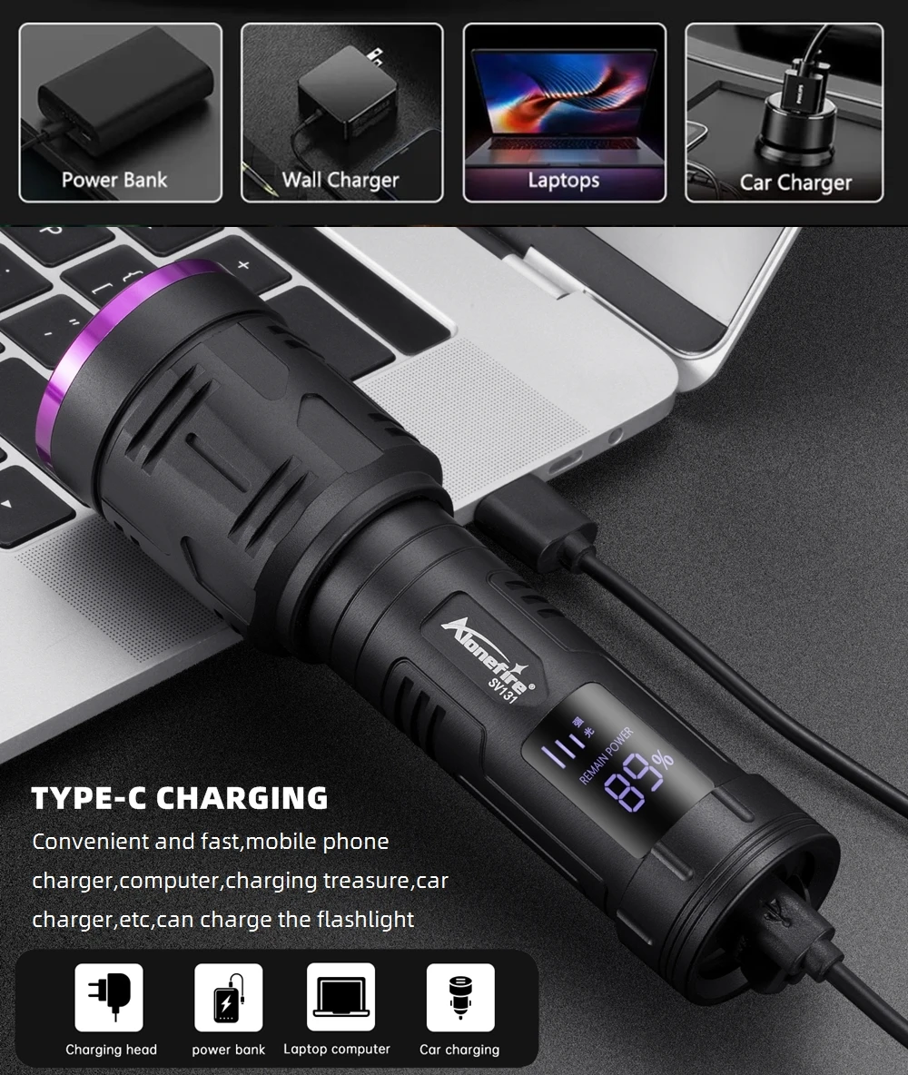Linterna UV 365nm recargable con pantalla LCD para escorpiones y minerales - imagen 2