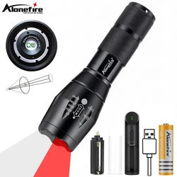 Linterna LED táctica con Zoom, luz blanca y roja para caza