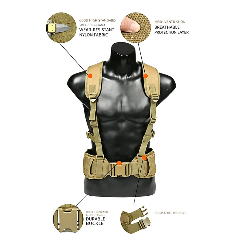 H-Harness arnés táctico de pecho MOLLE correa cruzada ajustable - imagen 3