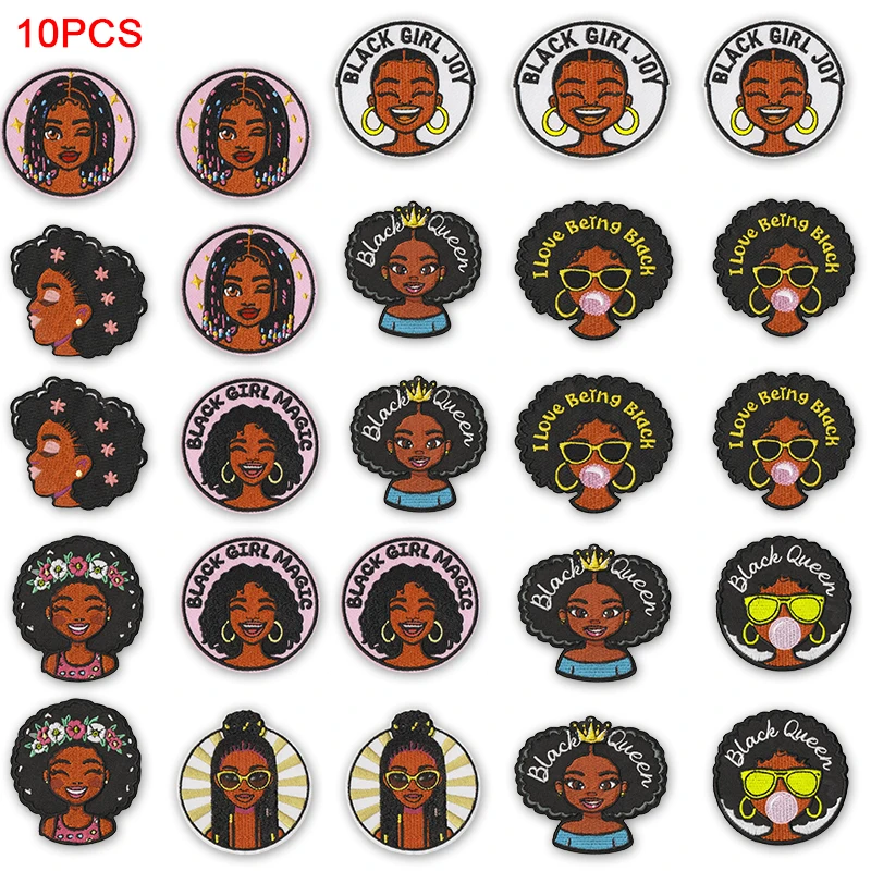 Parche bordado termoadhesivo reina negra afro para coser manualidades - imagen 3