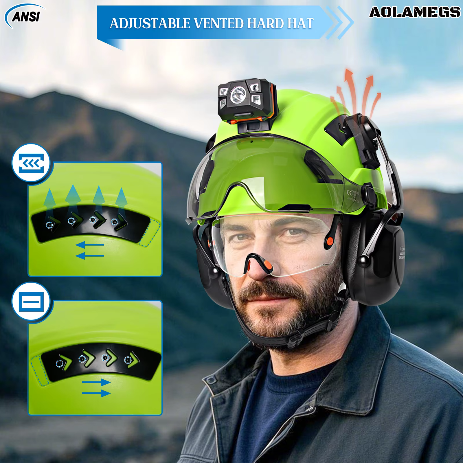 Casco de seguridad CE con gafas integradas, visera y orejeras - imagen 4