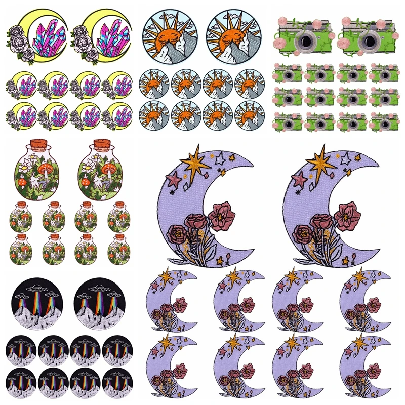 Parches de animales y dibujos animados sobre fondo blanco