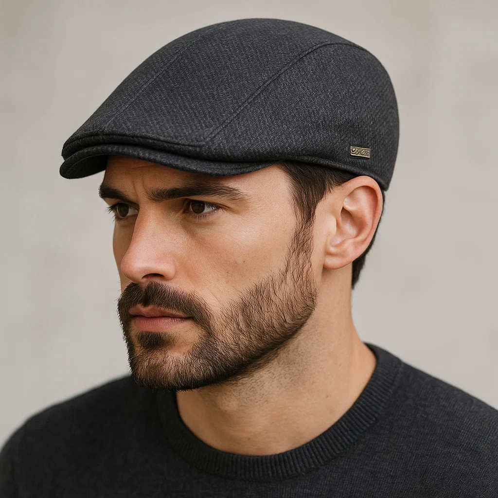 Gorra plana vintage a cuadros gruesa ajustable para invierno - imagen 5