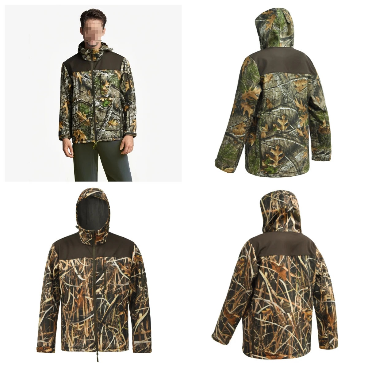 Chaqueta táctica softshell con capucha camuflaje hoja impermeable - imagen 2