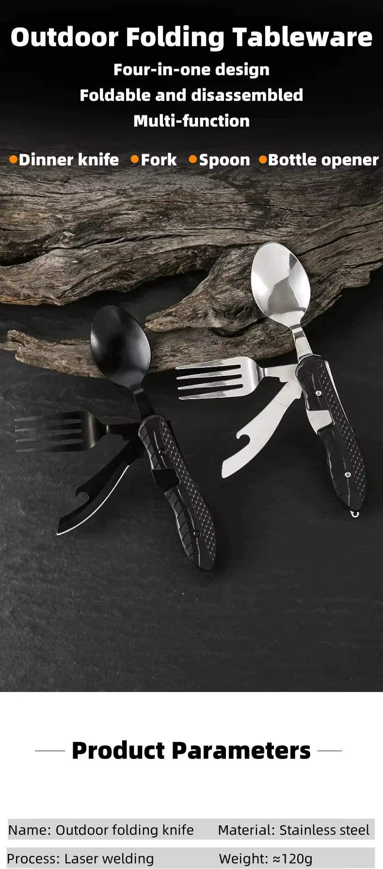 Cuchara plegable de acero inoxidable para camping
