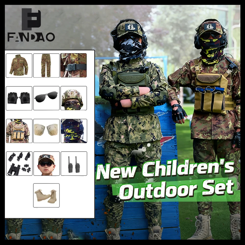 Uniforme camuflaje táctico infantil completo con chaleco y cinturón