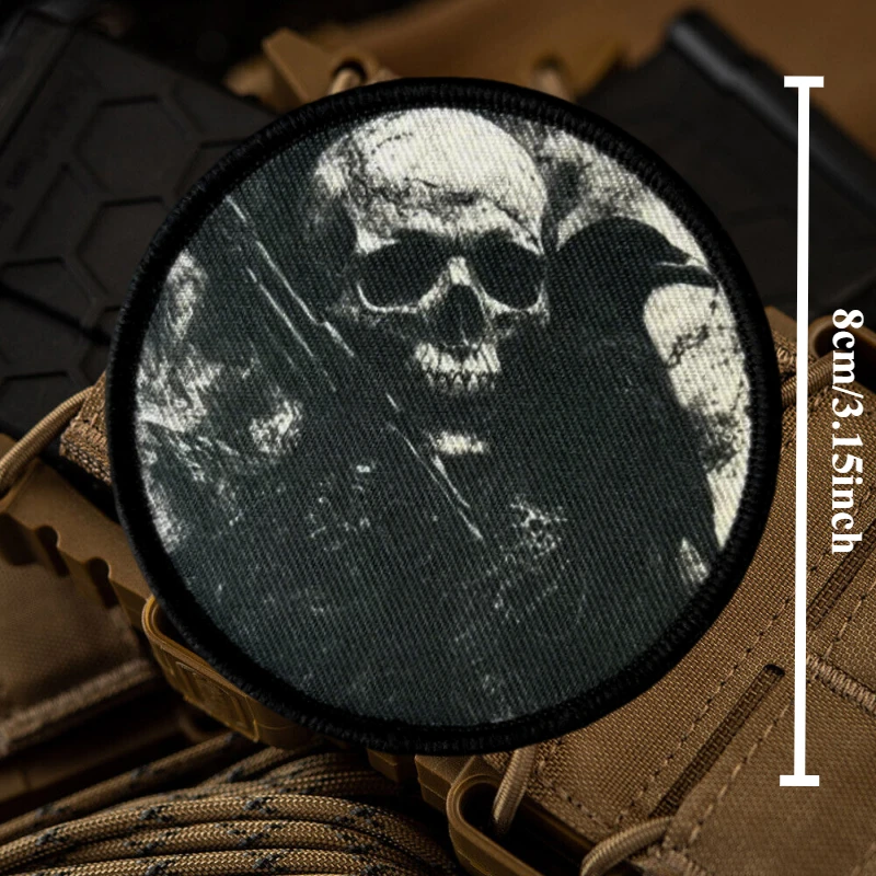 Parche moral táctico cuervo y calavera con velcro para mochila