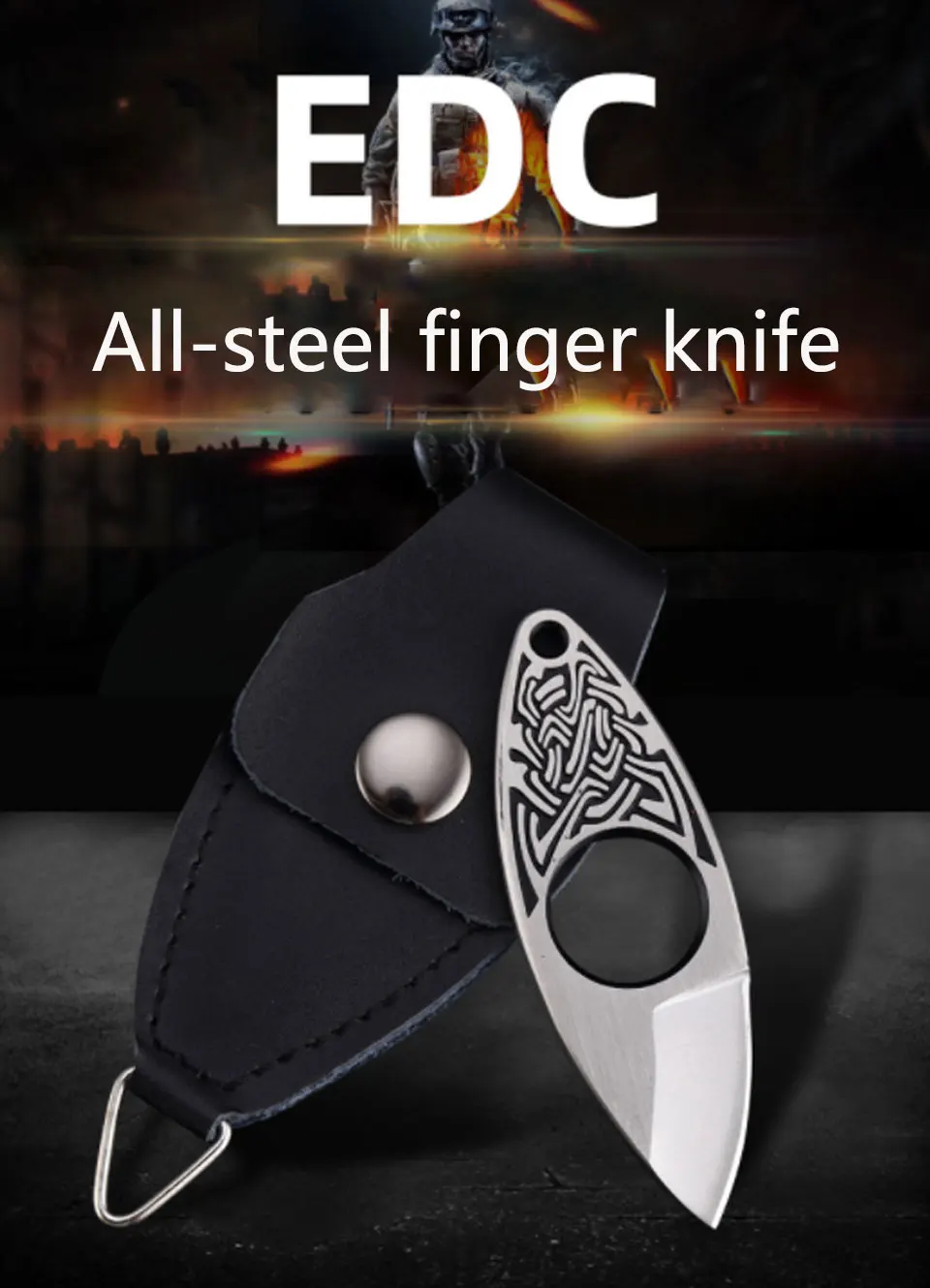 Vista del cuchillo portátil con mango de madera