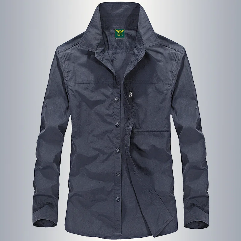 Camisa militar hombre algodón primavera manga larga lisa bolsillos - imagen 2