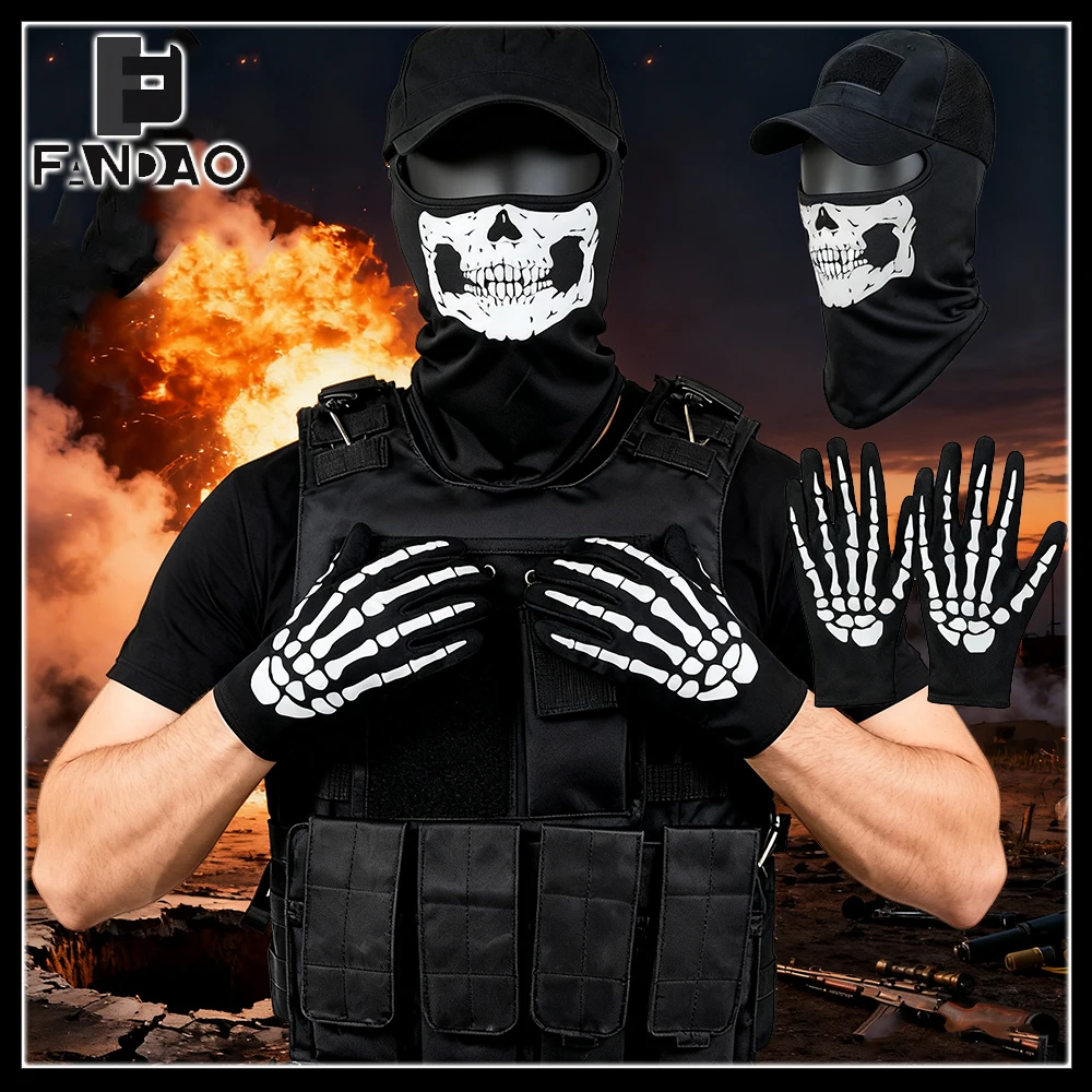 CS Airsoft chaleco táctico con máscara calavera y guantes esqueleto - imagen 3