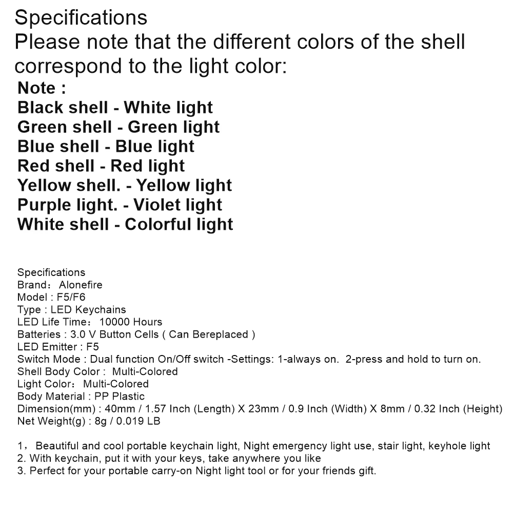 Llavero LED Alonefire F5 en varios colores