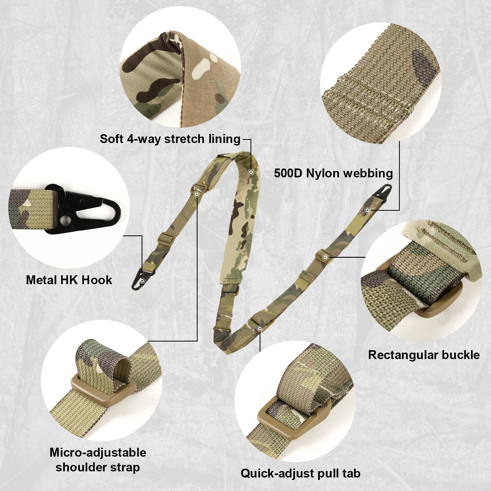 VOTAGOO Correa táctica de rifle con gancho HK y hombrera acolchada - imagen 2